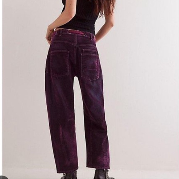 Free People Purple Moxie Flocked Cropped Velvet Pants size 26 - Picture 5 of 12